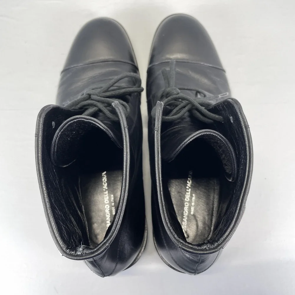 Alessandro Dell'Acqua Boots Mens Size 42 Black Leather Cap Toe Shoes - Italy
